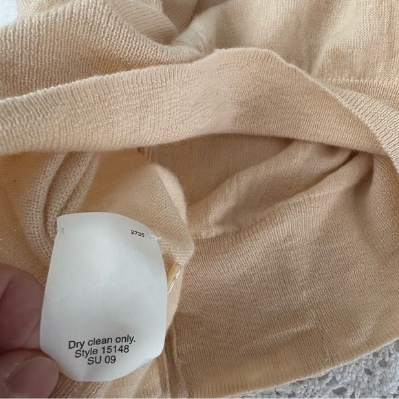 J Crew MEDIUM Peach 100% Cashmere Button Down Ruffle Cardigan Sweater tan cream - Picture 5 of 5